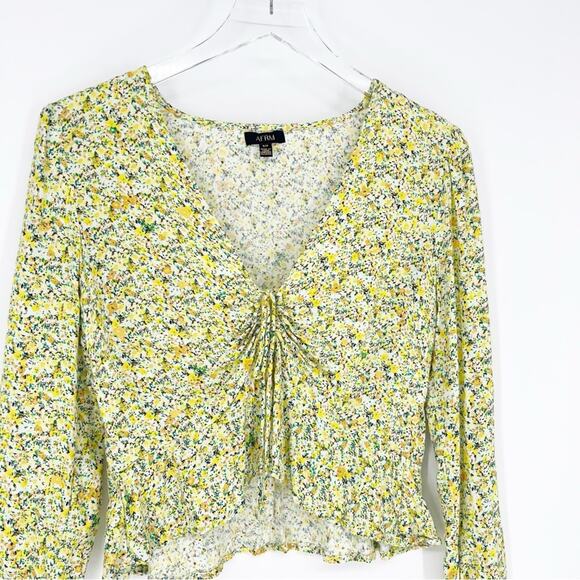 AFRM Lipa Floral Tie Front Blouse S Yellow - Picture 4 of 6